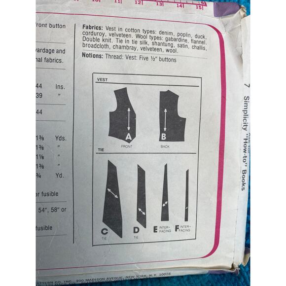 Simplicity 7701 Sewing pattern vest wide neck tie 1970s size 40 - Picture 5 of 5